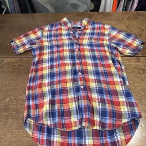 Ralph Lauren Shirt Linen Red Checked Plaid Button-Front Medium